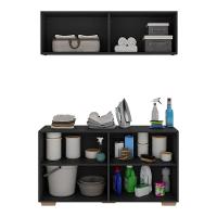 Conjunto Lavanderia Multiuso Armário Aéreo E Balcão Mp5054 Preto natural - 3