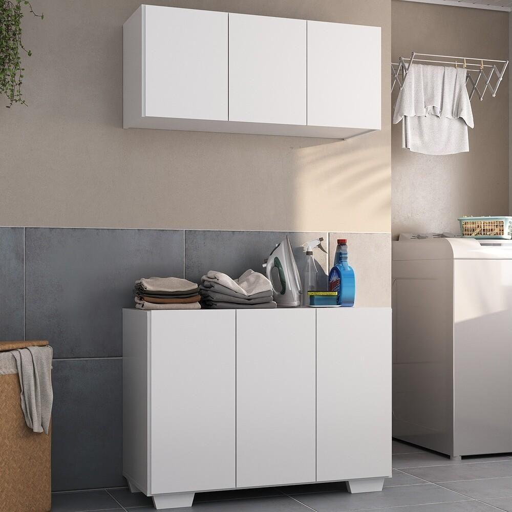 Conjunto Lavanderia Multiuso Armário Aéreo E Balcão Mp5051 Branco Branco - 2