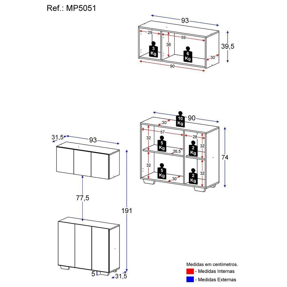 Conjunto Lavanderia Multiuso Armário Aéreo E Balcão Mp5051 Branco Branco - 4