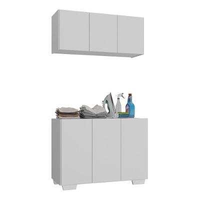 Conjunto Lavanderia Multiuso Armário Aéreo E Balcão Mp5051 Branco Branco