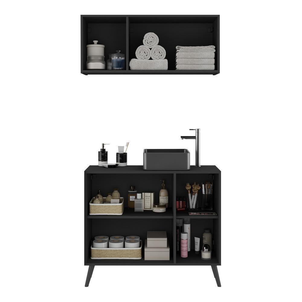Conjunto Gabinete De Banheiro E Armário Aéreo Retrô Mp5055 Preto Preto - 2