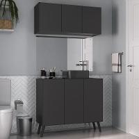Conjunto Gabinete De Banheiro E Armário Aéreo Retrô Mp5055 Preto Preto