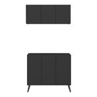 Conjunto Gabinete De Banheiro E Armário Aéreo Retrô Mp5055 Preto Preto - 5