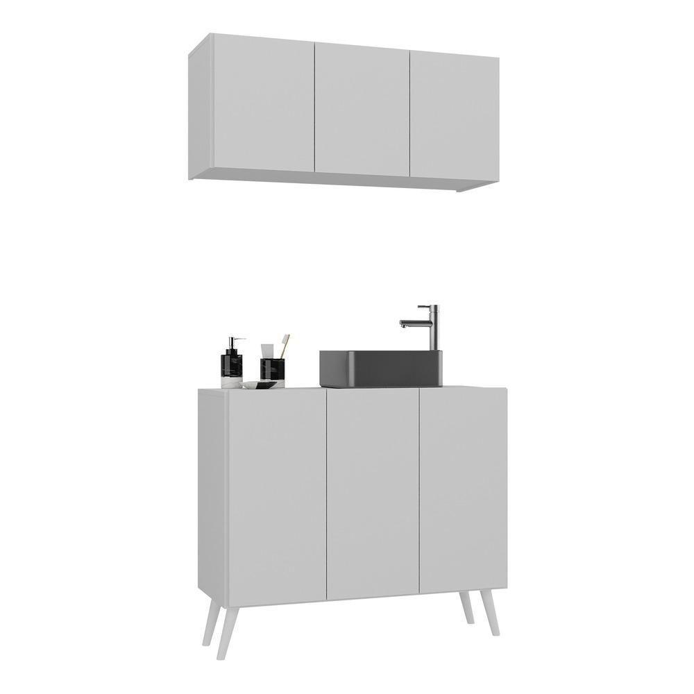Conjunto Gabinete De Banheiro E Armário Aéreo Retrô Mp5055 Branco Branco - 1