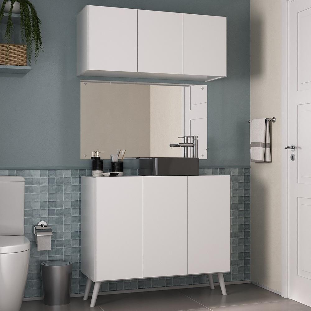 Conjunto Gabinete De Banheiro E Armário Aéreo Retrô Mp5055 Branco Branco - 2