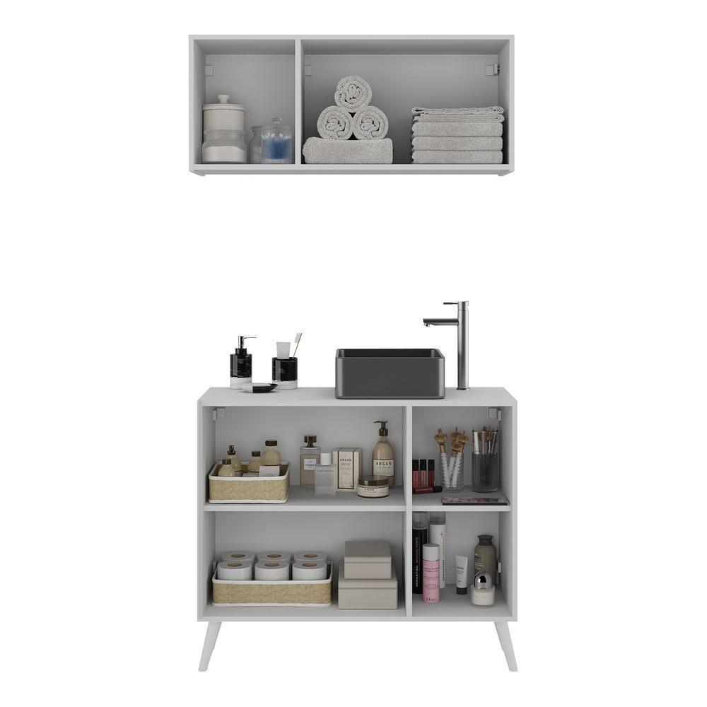 Conjunto Gabinete De Banheiro E Armário Aéreo Retrô Mp5055 Branco Branco - 3