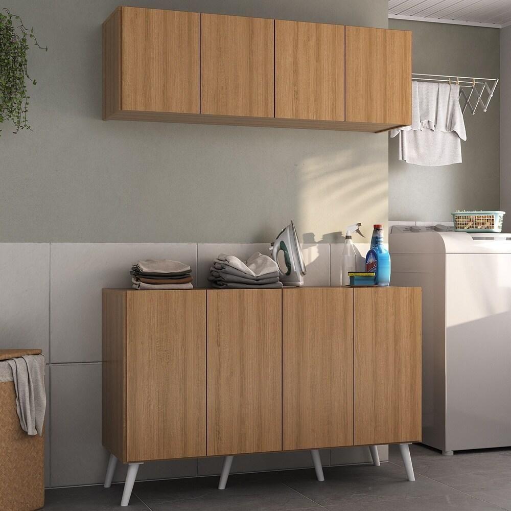 Conjunto Lavanderia Retrô Multiuso Armário Aéreo E Balcão Mp5053 Rustic branco - 4