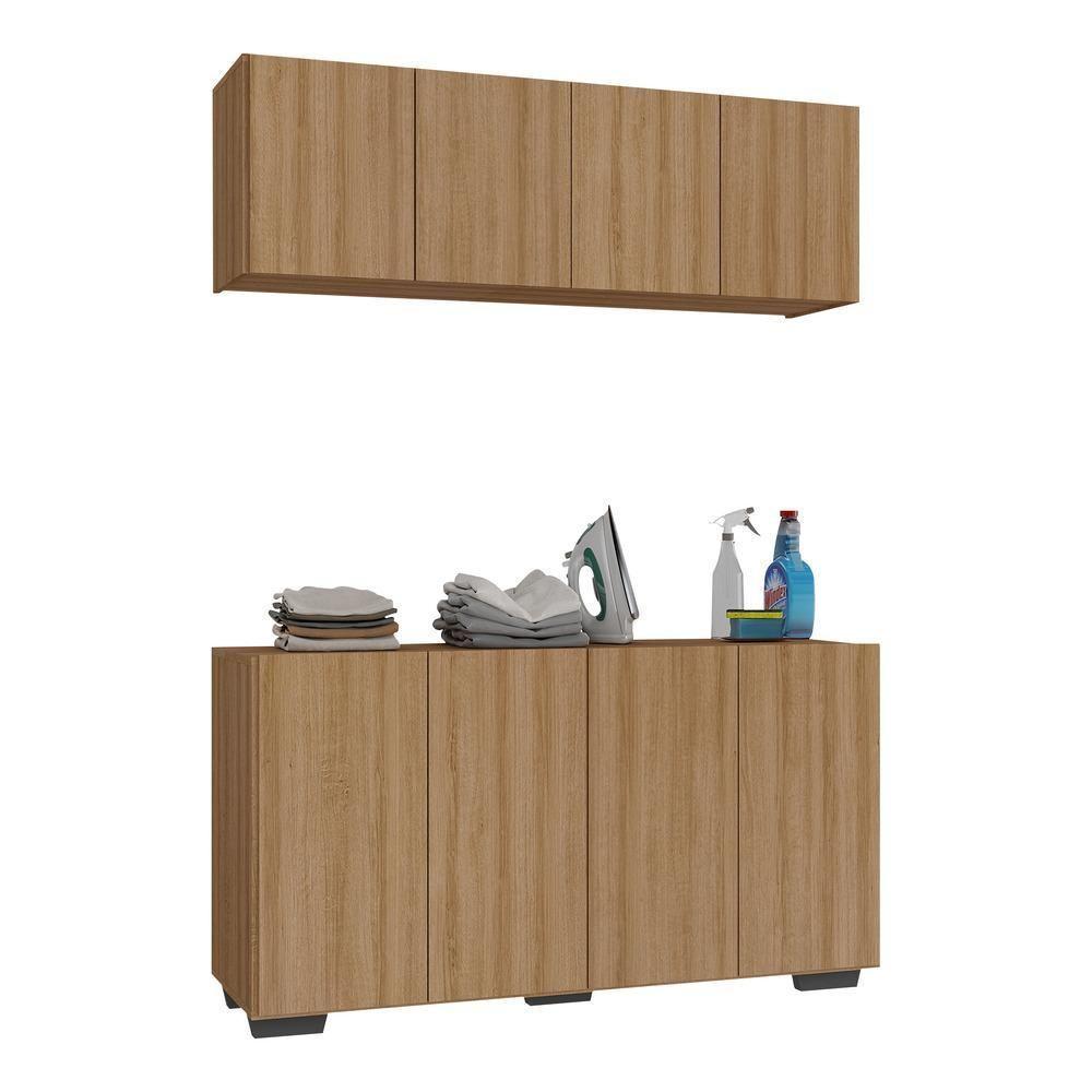 Conjunto Lavanderia Multiuso Armário Aéreo E Balcão Mp5054 Rustic preto - 1