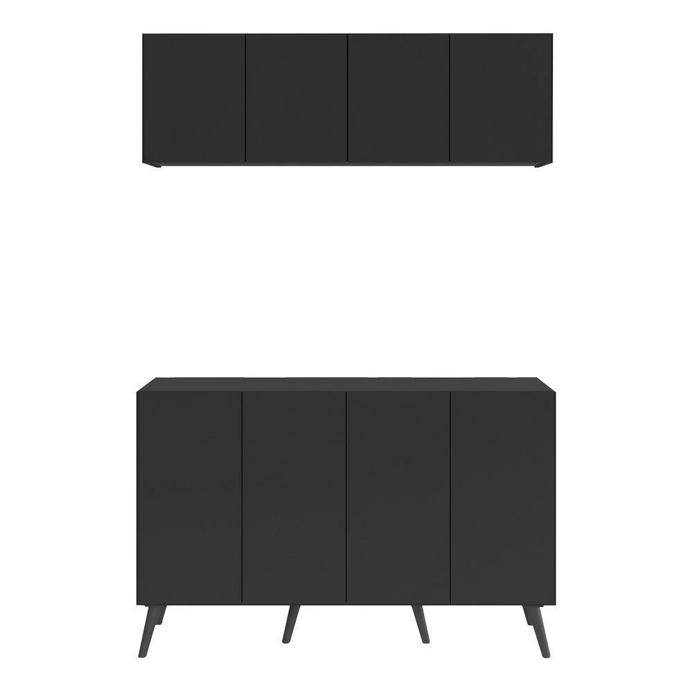 Conjunto Lavanderia Retrô Multiuso Armário Aéreo E Balcão Mp5053 Preto Preto - 2