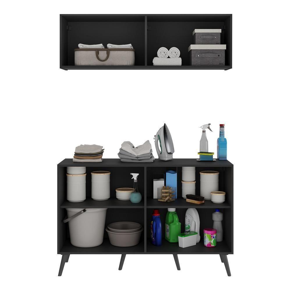 Conjunto Lavanderia Retrô Multiuso Armário Aéreo E Balcão Mp5053 Preto Preto - 5