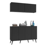 Conjunto Lavanderia Retrô Multiuso Armário Aéreo E Balcão Mp5053 Preto Preto - 1