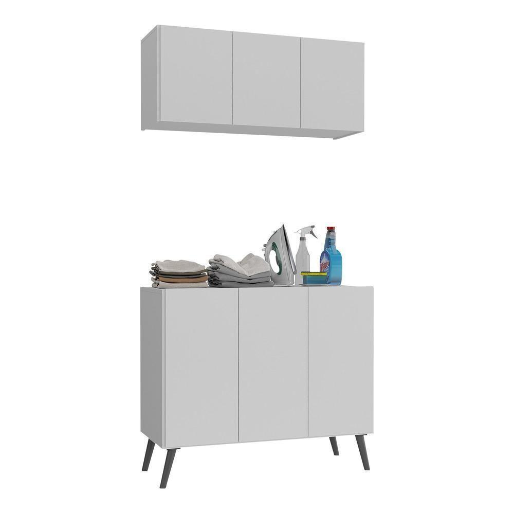 Conjunto Lavanderia Retrô Multiuso Armário Aéreo E Balcão Mp5050 Branco preto - 1