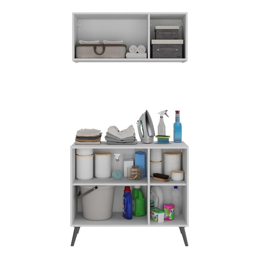 Conjunto Lavanderia Retrô Multiuso Armário Aéreo E Balcão Mp5050 Branco preto - 4