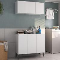 Conjunto Lavanderia Retrô Multiuso Armário Aéreo E Balcão Mp5050 Branco preto - 3