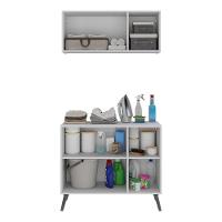 Conjunto Lavanderia Retrô Multiuso Armário Aéreo E Balcão Mp5050 Branco preto