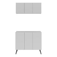 Conjunto Lavanderia Retrô Multiuso Armário Aéreo E Balcão Mp5050 Branco preto - 5