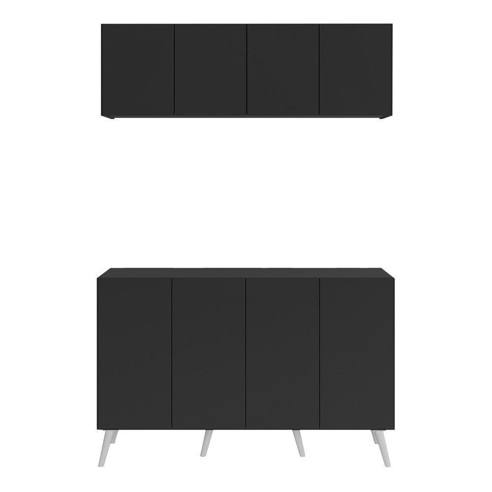 Conjunto Lavanderia Retrô Multiuso Armário Aéreo E Balcão Mp5053 Preto branco - 2