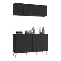 Conjunto Lavanderia Retrô Multiuso Armário Aéreo E Balcão Mp5053 Preto branco - 1