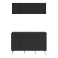 Conjunto Lavanderia Retrô Multiuso Armário Aéreo E Balcão Mp5053 Preto branco - 2