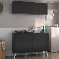 Conjunto Lavanderia Retrô Multiuso Armário Aéreo E Balcão Mp5053 Preto branco