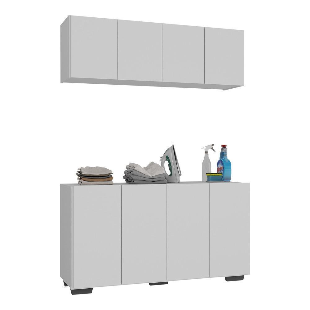 Conjunto Lavanderia Multiuso Armário Aéreo E Balcão Mp5054 Branco preto - 1