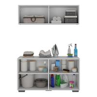 Conjunto Lavanderia Multiuso Armário Aéreo E Balcão Mp5054 Branco preto