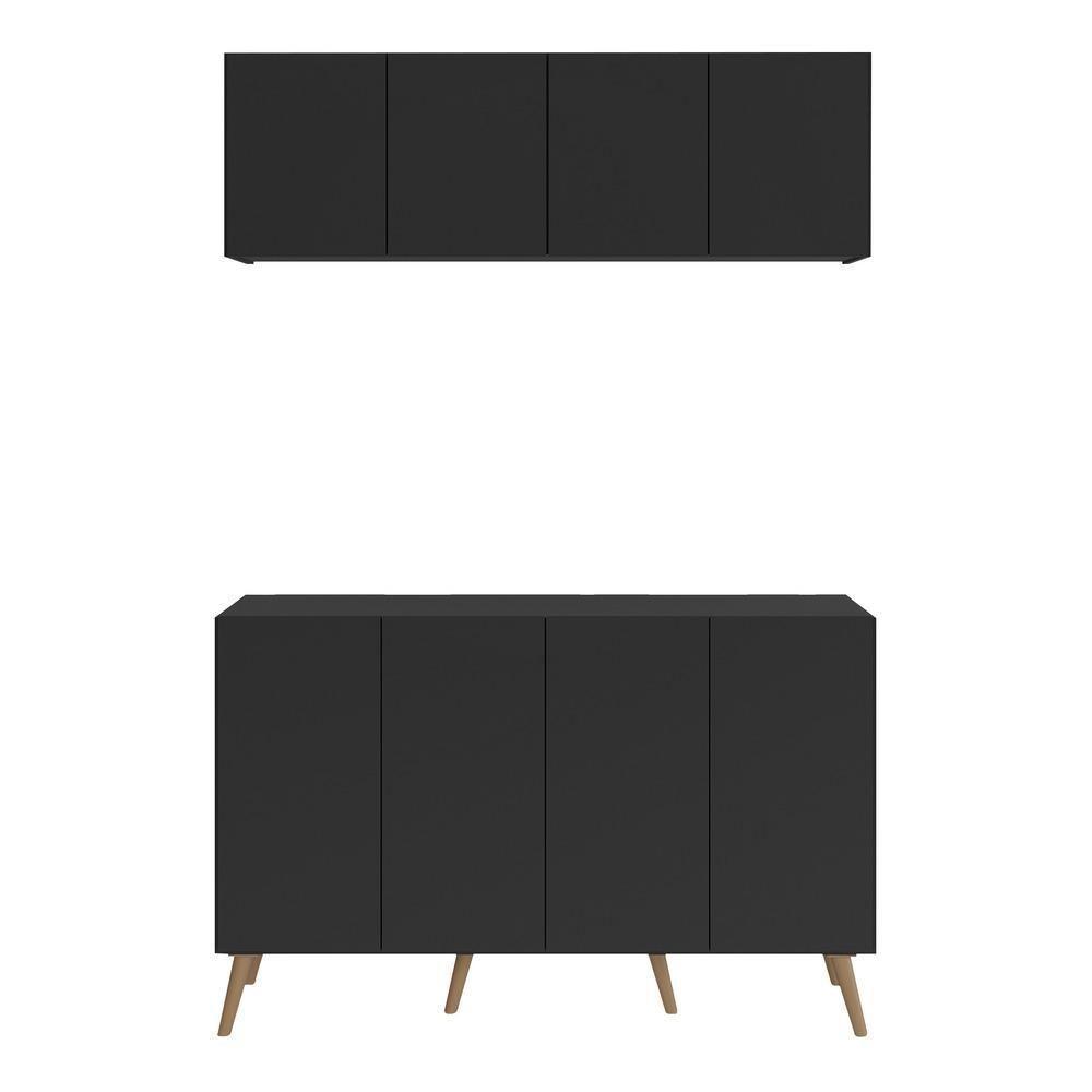 Conjunto Lavanderia Retrô Multiuso Armário Aéreo E Balcão Mp5053 Preto natural - 3