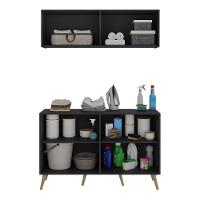 Conjunto Lavanderia Retrô Multiuso Armário Aéreo E Balcão Mp5053 Preto natural - 2