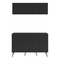 Conjunto Lavanderia Retrô Multiuso Armário Aéreo E Balcão Mp5053 Preto natural - 3