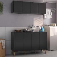 Conjunto Lavanderia Retrô Multiuso Armário Aéreo E Balcão Mp5053 Preto natural