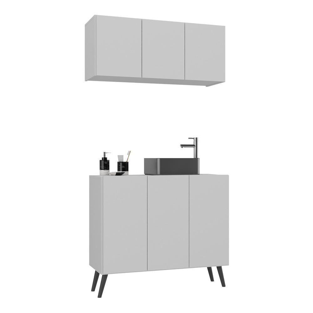 Conjunto Gabinete De Banheiro E Armário Aéreo Retrô Mp5055 Branco preto - 1