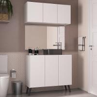 Conjunto Gabinete De Banheiro E Armário Aéreo Retrô Mp5055 Branco preto - 2