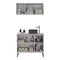Conjunto Gabinete De Banheiro E Armário Aéreo Retrô Mp5055 Branco preto
