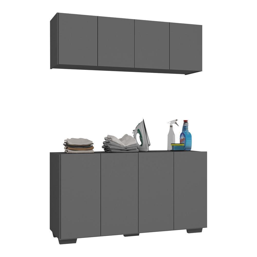 Conjunto Lavanderia Multiuso Armário Aéreo E Balcão Mp5054 Grafite preto - 1