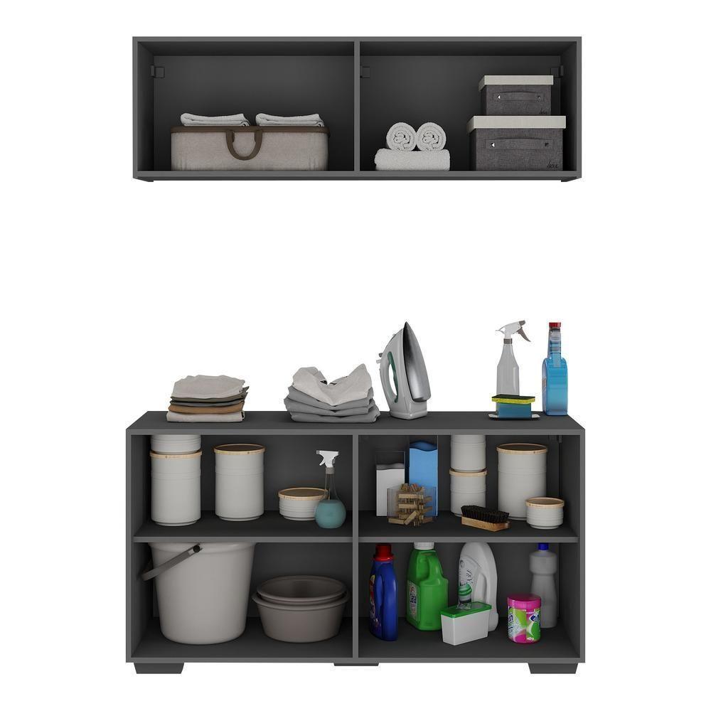 Conjunto Lavanderia Multiuso Armário Aéreo E Balcão Mp5054 Grafite preto - 4