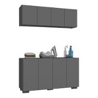 Conjunto Lavanderia Multiuso Armário Aéreo E Balcão Mp5054 Grafite preto - 1