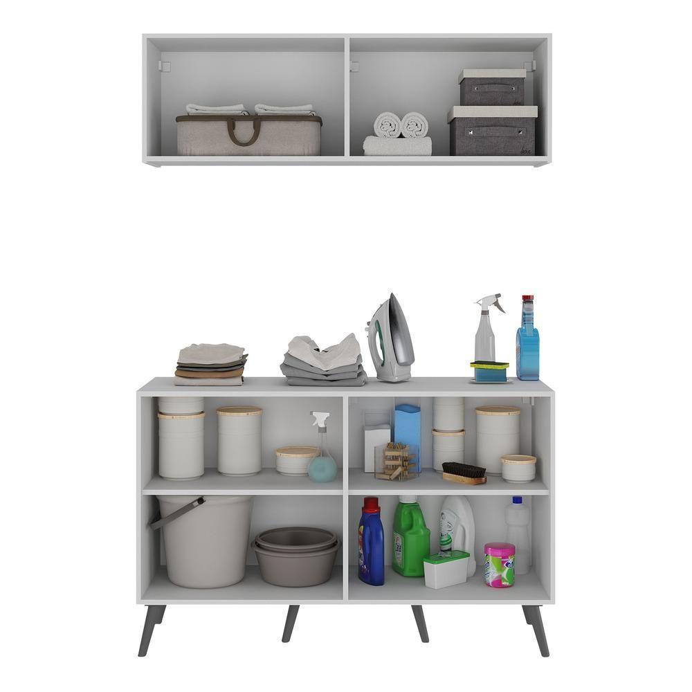 Conjunto Lavanderia Retrô Multiuso Armário Aéreo E Balcão Mp5053 Branco preto - 3