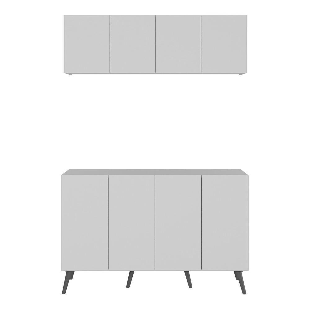 Conjunto Lavanderia Retrô Multiuso Armário Aéreo E Balcão Mp5053 Branco preto - 5