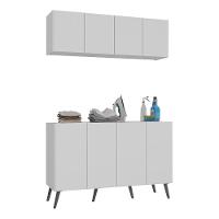 Conjunto Lavanderia Retrô Multiuso Armário Aéreo E Balcão Mp5053 Branco preto - 1