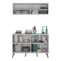 Conjunto Lavanderia Retrô Multiuso Armário Aéreo E Balcão Mp5053 Branco preto - 3