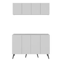 Conjunto Lavanderia Retrô Multiuso Armário Aéreo E Balcão Mp5053 Branco preto - 5