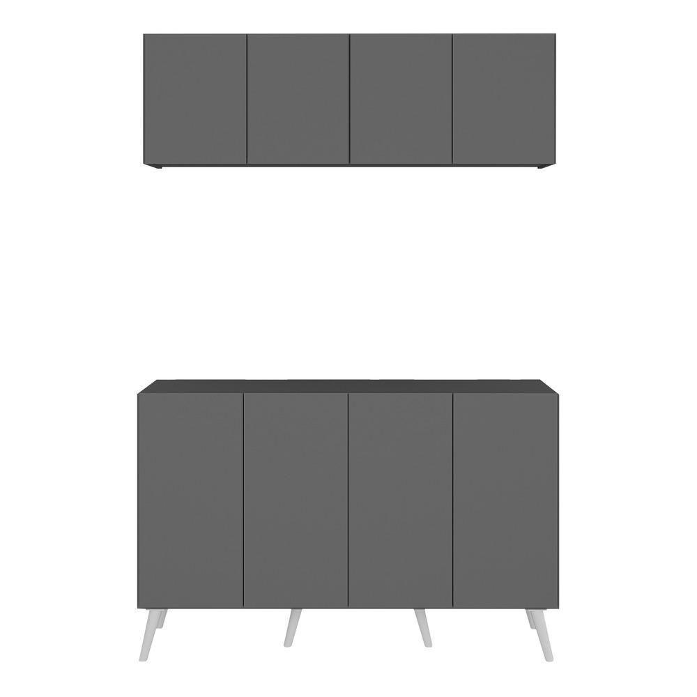 Conjunto Lavanderia Retrô Multiuso Armário Aéreo E Balcão Mp5053 Grafite branco - 4