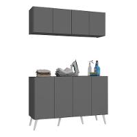 Conjunto Lavanderia Retrô Multiuso Armário Aéreo E Balcão Mp5053 Grafite branco - 1