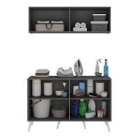 Conjunto Lavanderia Retrô Multiuso Armário Aéreo E Balcão Mp5053 Grafite branco - 3