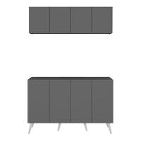 Conjunto Lavanderia Retrô Multiuso Armário Aéreo E Balcão Mp5053 Grafite branco