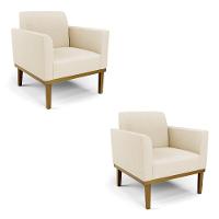 Kit 2 Poltronas Base De Madeira Fixa Castanho Marisa Linho D03 - D'Rossi A19 Bege - 5