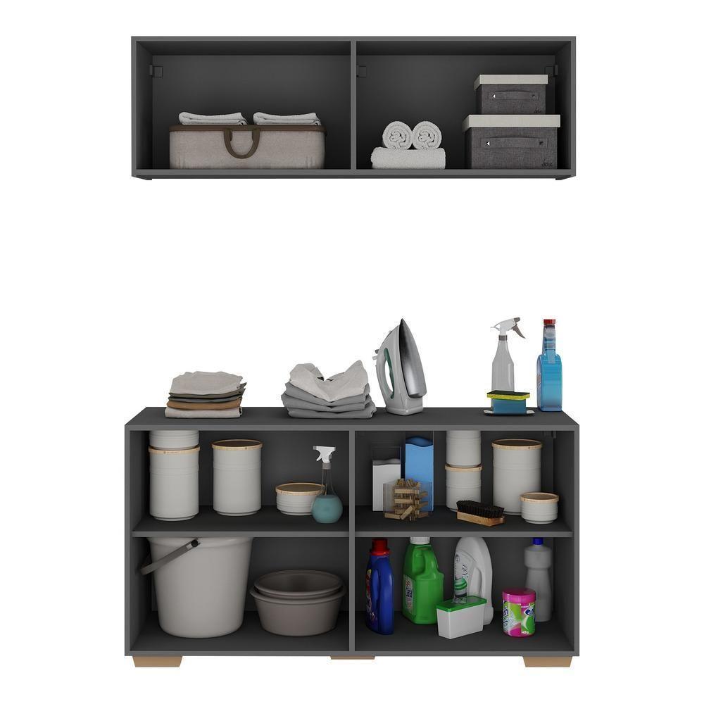 Conjunto Lavanderia Multiuso Armário Aéreo E Balcão Mp5054 Grafite natural - 4