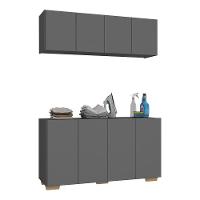 Conjunto Lavanderia Multiuso Armário Aéreo E Balcão Mp5054 Grafite natural - 1