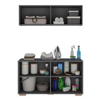 Conjunto Lavanderia Multiuso Armário Aéreo E Balcão Mp5054 Grafite natural