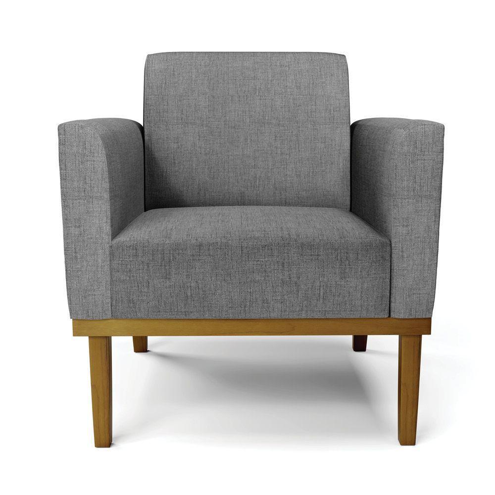 Kit 2 Poltronas Base De Madeira Fixa Castanho Marisa Linho D03 - D'Rossi A26 Grafite - 3